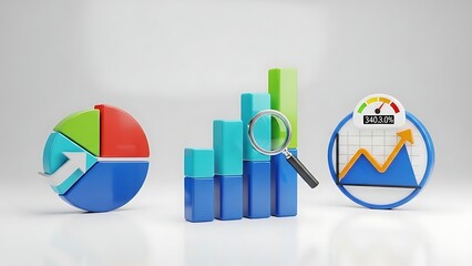 Data Analysis Charts and Graphs with Magnifying Glass.