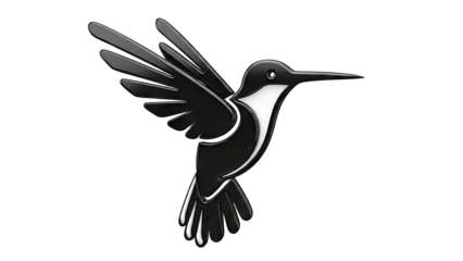 Black and white stylized hummingbird logo