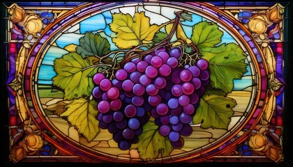Stained Glass Grapes - A Vintage Art Nouveau Masterpiece.