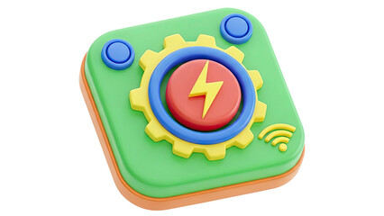 3D Icon: Gear, Lightning Bolt, and Wi-Fi Symbol