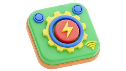 3D Icon: Gear, Lightning Bolt, and Wi-Fi Symbol