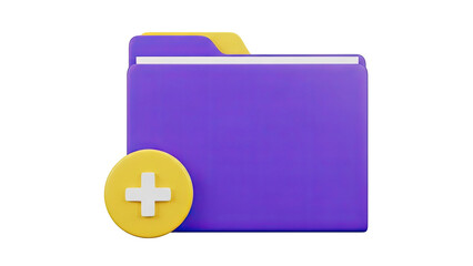 3D Icon: Purple Folder with Add Button