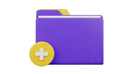3D Icon: Purple Folder with Add Button