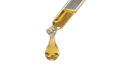 Close up of liquid serum or oil dispensed from a dropper.  Skincare or wellness organic product showcase. 3d rendering.