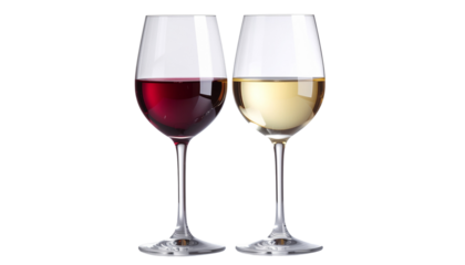 Two refined beverage glasses featuring red and white drinks displayed separately on a clean white background