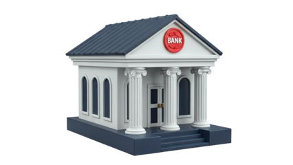 Cartoon Bank Building with Columns