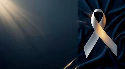 White Awareness Ribbon Dark Background Copy Space