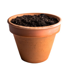 Terracotta pot filled with rich dark soil for planting