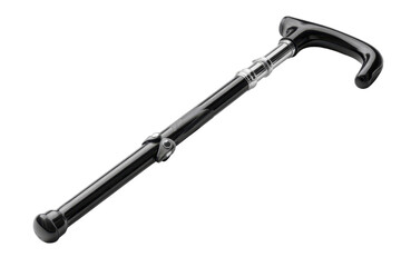 Plain collapsible walking cane partially folded with rubber tip isolated on transparent background.
