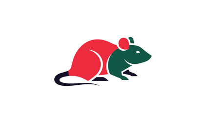 Stylized rodent illustration with red and green color scheme on white background.