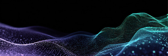 Abstract Digital Waves with Colorful Particles on Black Background