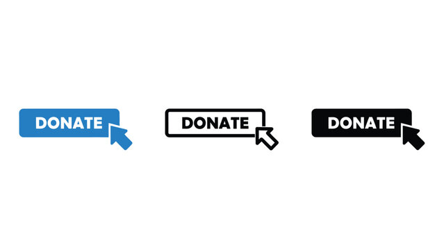 Three different donate buttons with various colors and designs on a white background