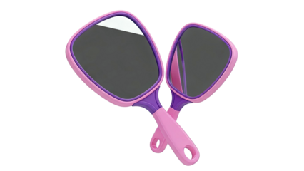 Pair of pink and purple hand mirrors