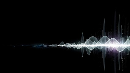 Dynamic light waves oscillating, vibrant audio spectrum visualization on dark background