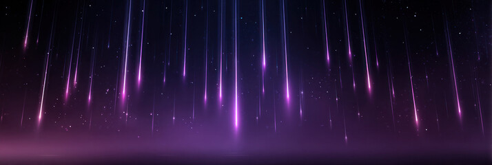 Abstract cosmic background with purple light beams and starry space. Features glowing digital art, gradient textures, and futuristic visual effects, ideal for science/tech concepts.