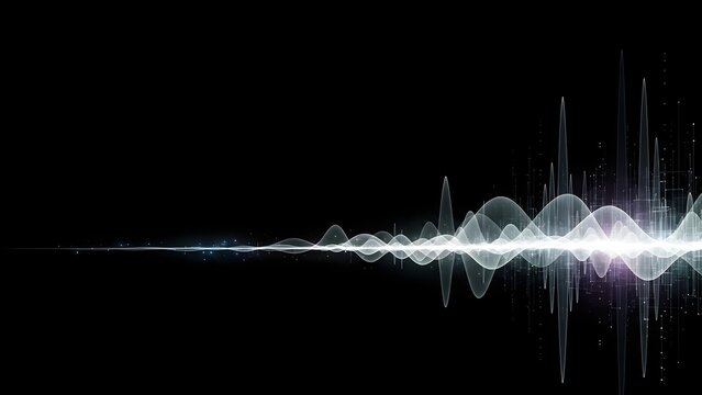 Dynamic light waves oscillating, vibrant audio spectrum visualization on dark background - Powered by Adobe