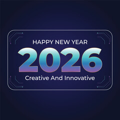 futuristic happy new year 2026 greeting background design template