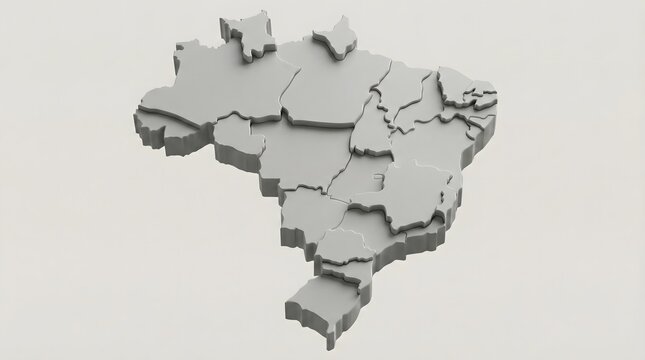 3D map of Brazil, country outline, South America, geographical concept, map design, Brazil state borders