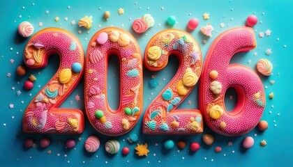 Sweet 2026 New Year Celebration with Candy Decorations.