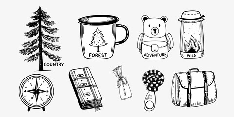 A charming collection of hand drawn camping and forest themed illustrations © Sujal