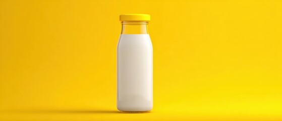 The Milk Bottle on Bright Yellow Background for Minimal Product Mockup Photography