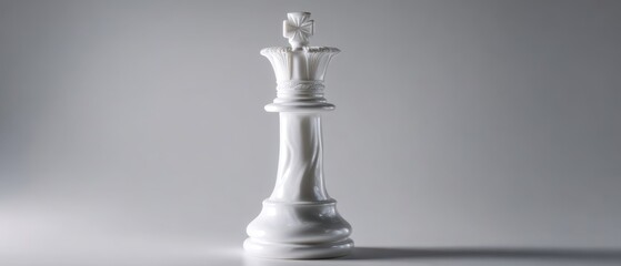 The White King Chess Piece on Minimal Gray Surface with Dramatic Soft Lighting