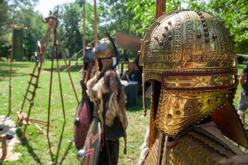 Lombards historical medieval reenactments armor weapons helmets after ancient Rome