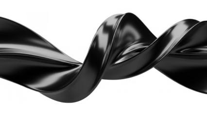 3D rendering smooth, abstract metallic form in dark chrome. Dynamic twist shape design element set