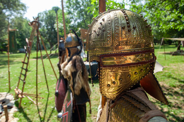 Lombards historical medieval reenactments armor weapons helmets after ancient Rome