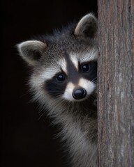 Obraz premium baby raccoon small subject, strong negative space