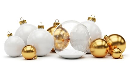 Elegant White and Gold Christmas Ornaments Collection.