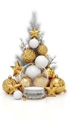 Elegant White Christmas Tree with Golden Ornaments and Stars.