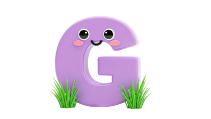 Cute Cartoon Letter G with Grass