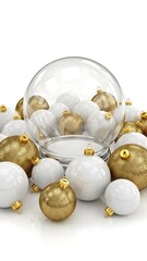 Elegant Christmas Ornaments in Glass Bowl.