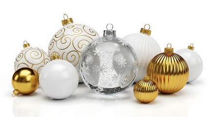 Elegant Christmas Ornaments Collection Gold White Silver Festive Decorations.