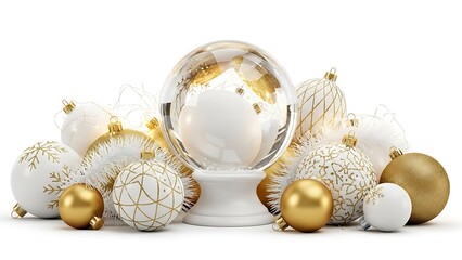 Elegant Christmas Ornaments and Snow Globe Display.
