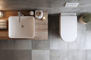 top view of modern toilet and sink in bathroom