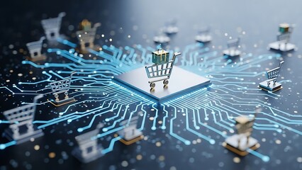 E-commerce Online Shopping Digital Circuit Board.