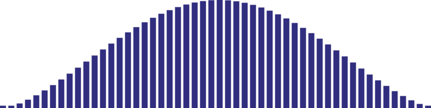 Normal distribution curve represented as a blue bar graph Vector