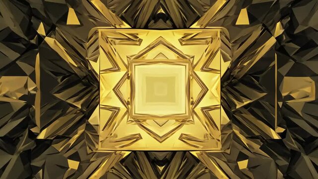 Luxury golden fractal patterns shifting and evolving in a symmetrical, metallic animation.