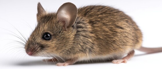 The Mouse Closeup on a White Background Highlighting Soft Brown Fur and Whiskers