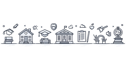 Education icons and school supplies in a line illustration