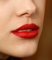 A woman's lips are red
