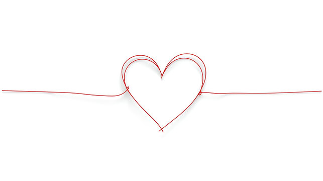 Minimalist Red String Heart Illustration Representing Love Connection and Life Line on White Background