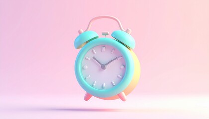 A classic pink retro metal alarm clock with a circular bell stands against a white background as a reminder of the morning hour and a deadline