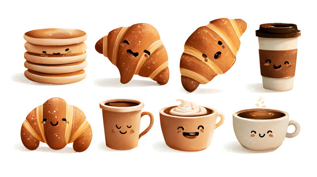 Adorable breakfast food and coffee illustrations