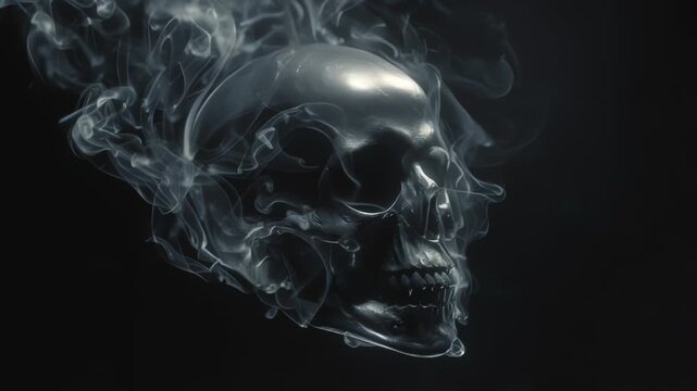 Eerie Smoke skull emoji Ghostly Apparition on Black Background