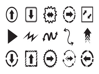 Fototapeta premium Collection of black and white arrow icons depicting directional movement and various shapes