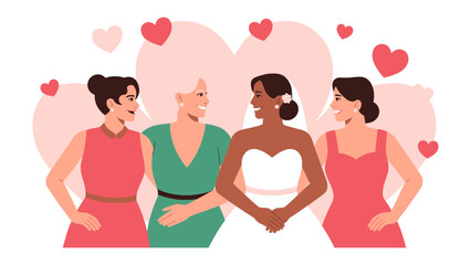 Bridal Party's Embrace: Witness a heartwarming scene of a bride, embraced by her supportive friends, and sharing laughter and love.