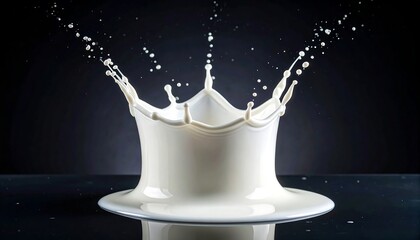 Milk crown splash erupting, against dark background, liquid dynamics